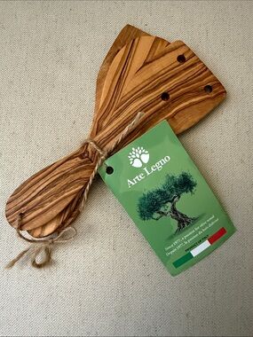NWT Set-of-3 7” Olive Wood Utensils by Arte Legno, Italy, each piece unique